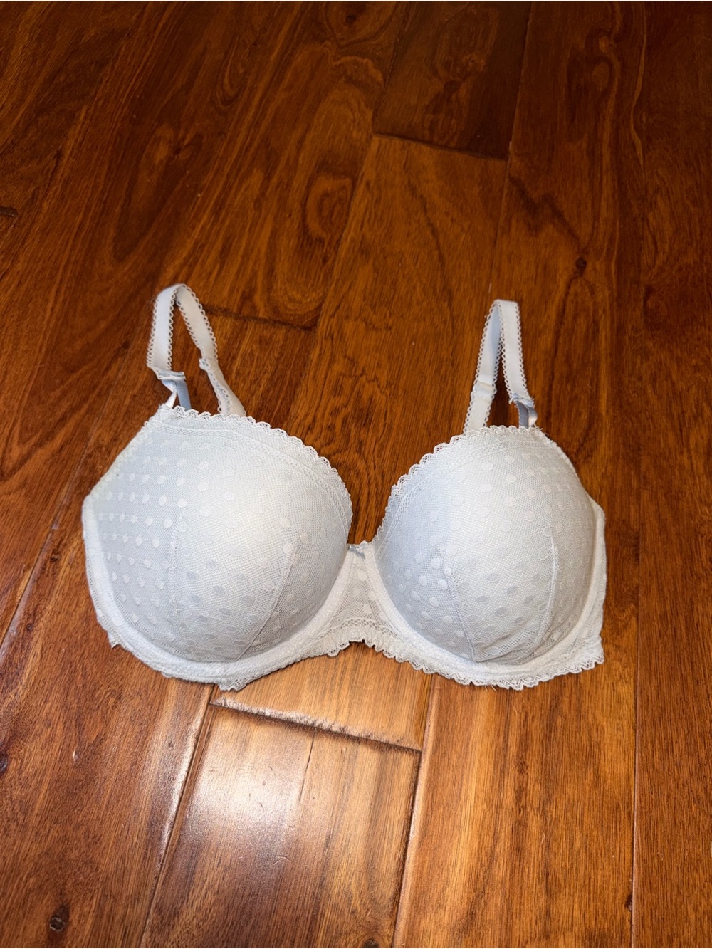 PINK Victoria's Secret White Polka Dot Lace Bra